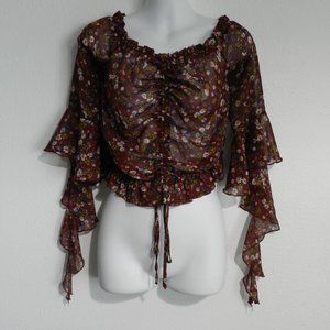 Lulumari sheer waterfall sleeve scoop neck top